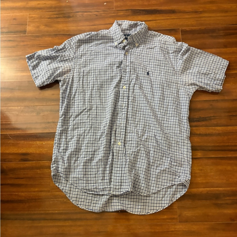 Ralph Lauren Men's White and Blue Plaid Shirt